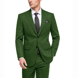 <span class=keywords><strong>Veste</strong></span> de <span class=keywords><strong>costume</strong></span> <span class=keywords><strong>homme</strong></span> de qualité supérieure, vert olive, à fines rayures, revers cranté, mélange de laine, 2 pièces - Product Image 2