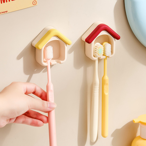 No Drilling <b>Wall</b> Hanging Bathroom <b>Toothbrush</b> Organizer Cute Small House Shape Self Adhesive Quick Drying Storage <b>Holder</b> - Product Image 3