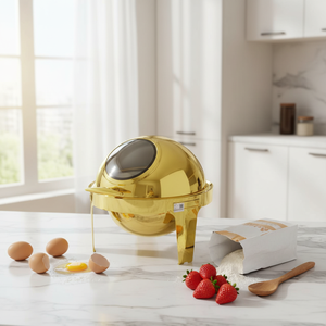 Scaldavivande Rotondo in Acciaio Inox Dorato <span class=keywords><strong>di</strong></span> Alta Qualità <span class=keywords><strong>da</strong></span> 6 Litri con Coperchio <span class=keywords><strong>a</strong></span> Rullo e Finestra Trasparente per Matrimoni - Product Image 3