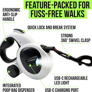 Laisse de <span class=keywords><strong>chien</strong></span> rétractable automatique classique de luxe, avec lumière LED réfléchissante, suivi <span class=keywords><strong>GPS</strong></span>, conception anti-choc, durable et résistante à l'eau - Product Image 2