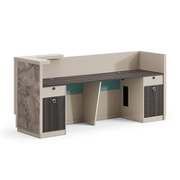 Bureau d'accueil moderne et contemporain en bois massif avec éclairage LED, personnalisable pour immeuble de bureaux, centre commercial, hôtel, hall