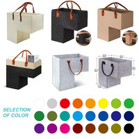 Panier à linge pliable rectangulaire en feutre écologique et durable, organisateur de bureau noir avec poignées en cuir