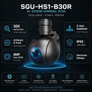 30X Optical Zoom 4K UHD AI Gimbal <b>Camera</b> Pod for Drone with Smart Detect & Track Neural Engine 8MP CMOS 3-Axis <b>Stabilized</b> - Product Image 1