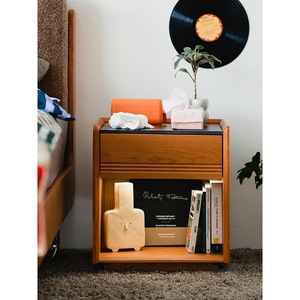 Solid Wood Nightstand Shelf Simple Modern Bedroom Storage Cabinet Home Use Small Bedside <b>Table</b> <b>Pine</b> Wood Cherry Color - Product Image 2