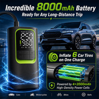 8000mAh Cordless Tire Inflator 150PSI Portable Car Air Pump 30L/min Fast Digital Air Compressor Type-C Rechargeable Tyre Pump