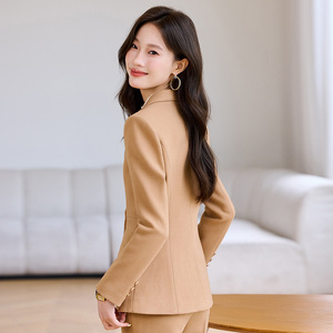 Women's Khaki Suit <b>Set</b> Full Sleeve Polyester Worsted Anti-Wrinkle <b>Office</b> Lady Autumn Workwear - Product Image 4