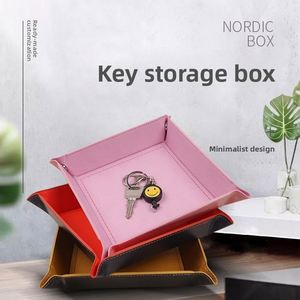 Caja organizadora de cuero PU para llaves, bandeja plegable de cuatro esquinas para dados de juego, organizador apilable para artículos diversos de escritorio y entrada - Product Image 2