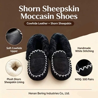 Chaussures mocassins en peau de mouton tondue pour l'hiver, semelle antidérapante en EVA, doublure en fourrure douce, chaussures à enfiler en cuir de vachette pour hommes