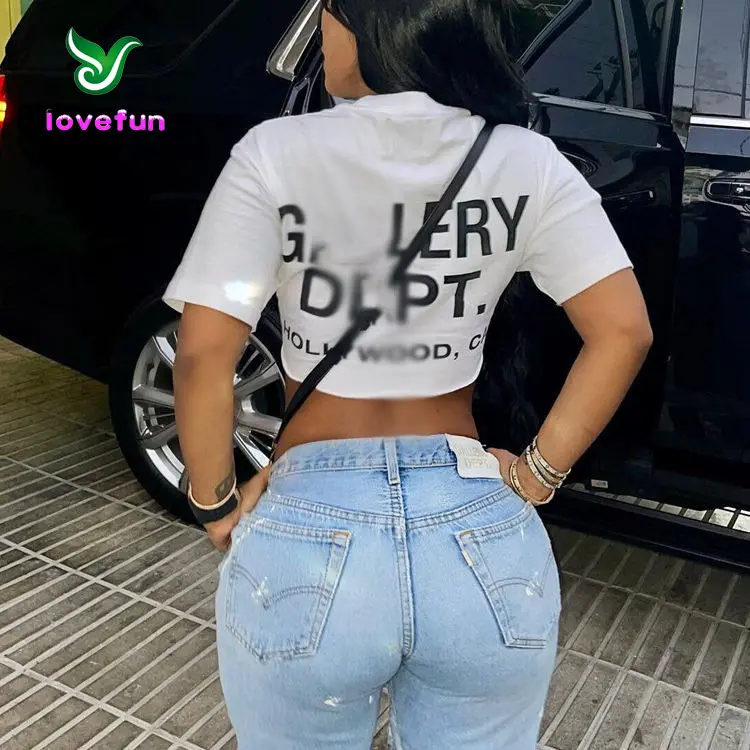 New Arrivals Summer Sexy Gallery Dept T Shirts Graphic Tee Short Sleeve Deep V Cut Shirt Blouse Crop Tops For Women Lady