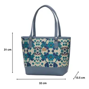 Bolso Tote de Yute Azul Ethan para Mujer, 32 cm, Bolso de Mano Moderno con Borlas Bordadas, para Uso Diario, Todas las Temporadas - Product Image 1