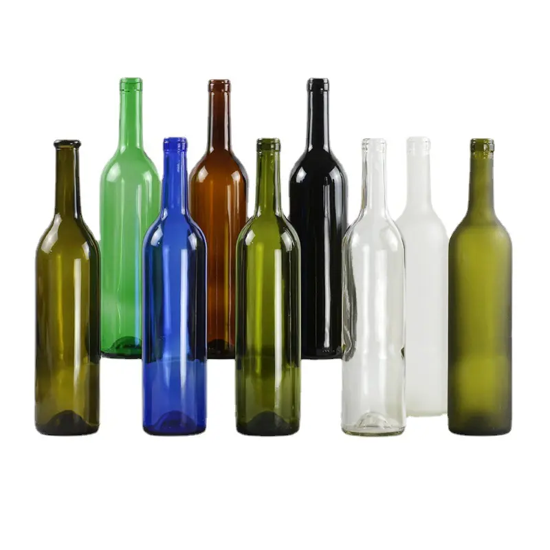 Usine 500ml 750ml Transparent givré long cou cylindre rond multicolore bière vin bouteille en verre avec liège