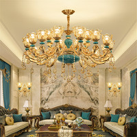 Lámpara de Araña de Cristal Vintage Europea para Sala de Estar, Dormitorio, Hotel, Villa, Lámpara Colgante LED de Lujo para Decoración del Hogar