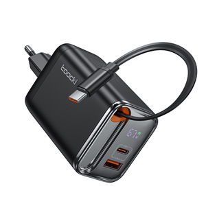 อะแดปเตอร์ GaN ชาร์จเร็ว PD67W แบบพกพา พร้อมหน้าจอดิจิตอล สายชาร์จในตัว พอร์ต USB-C/USB-A ปลั๊ก EU สีดำ สำหรับชาร์จโทรศัพท์และแล็ปท็อป - Product Image 5