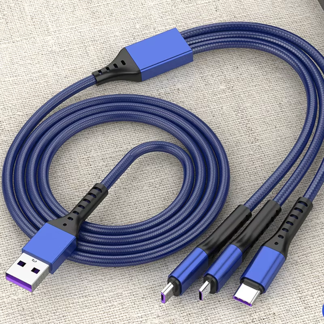 Nylon Braid Durable 3A Fast Charge 3 in 1 USB-C to Micro USB Data Cable for IOS Computer & Camera