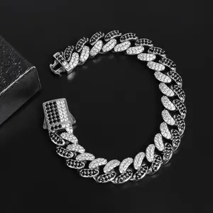 Miami Black 2 Tone Cz Zircon Hip Hop Mens Bracelets Luxury Diamond Link Chain Fashion Jewelry Iced Out Cuban Bracelet For Men