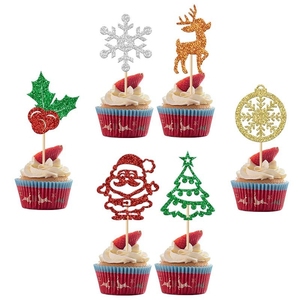 Décorations de cupcakes pour les fêtes de Noël et du Nouvel An, avec des motifs de Père Noël et des flocons de neige, pour la décoration des fêtes d'hiver - Product Image 1