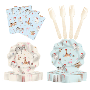 DAMAI Nouvel ensemble de vaisselle jetable personnalisé sur le thème des animaux, en forme de vague, assiettes, gobelets et serviettes en papier pour fête d'enfants - Product Image 2