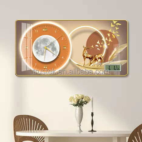 TRUSTEK Large Quartz Fancy Hanging Minimalist China Unique Rectangular Silent Battery Powered Needle Calendar Wall Clock