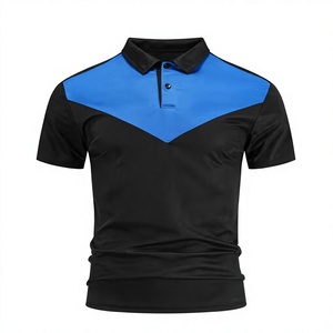 Chemise Homme à Manches Courtes Color Block avec Poche, Noir et Bleu, en Polyester Tricoté, Séchage Rapide, Coupe Décontractée, Légère 220 g/m² - Product Image 1