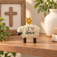 Patung Domba Kristen I Love Jesus Patung Resin Dekorasi Rumah Religius Hadiah Kristen Inspiratif untuk Anggota Gereja