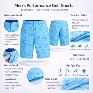Custom Design 92 Polyester 8 Spandex Outdoor Casual Breathable Lightweight <b>Stretch</b> Comfort Men's Performance <b>Golf</b> <b>Shorts</b> - Product Image 2