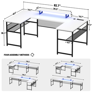 <span class=keywords><strong>Bureau</strong></span> d'angle robuste en forme <span class=keywords><strong>de</strong></span> L avec prises électriques intelligentes et ports <span class=keywords><strong>de</strong></span> charge USB, table <span class=keywords><strong>de</strong></span> jeu avec étagères <span class=keywords><strong>de</strong></span> rangement pour <span class=keywords><strong>bureau</strong></span> à domicile - Product Image 6