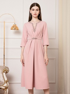 Taglie forti abito da donna 2025 primavera sposa madre elegante scollo a V con perline a manica 3/4 abito da caffè rosso Midi Cocktail Party - Product Image 5