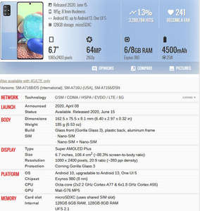 Venta al por mayor de teléfonos móviles de carga rápida, teléfono inteligente A71 de alta calidad, teléfonos celulares Android 4G para teléfonos Samsung A71 128G - Product Image 4