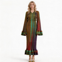 Robe longue plissée de style vintage pour femme Miyake 2026, élégante, imprimée, à manches longues, pour tous les jours, 100% polyester, anti-rides
