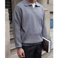 Polo tricoté décontracté pour homme, style vintage, à manches longues, col rabattu, anti-plis, col en V, pour l'automne
