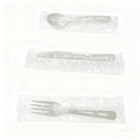 Ensemble de couverts en fécule de maïs (fourchette, cuillère, couteau) est emballé individuellement et convient pour les fêtes, les repas légers, les gâteaux, etc.