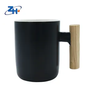 Gaya 14oz keramik dua warna Mug 400ml cangkir glasir Hadiah Set 2 cangkir kopi kotak dalam kayu penjualan panas Eropa