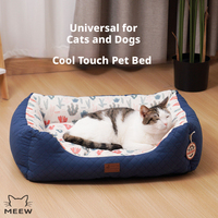 Lit pour animaux de compagnie rafraîchissant toutes saisons, bleu matelassé, rectangulaire, avec intérieur imprimé océan, pour chats et petits chiens jusqu'à 35 Jin