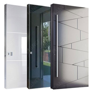 Minimalist Geometric Matte Metal Pivot Security <strong>Door</strong> with Integrated Fingerprint Smart Lock Pivot <strong>Door</strong> - Product Image 6