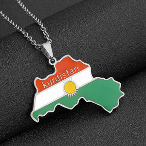 Klassische Edelstahl Kurdistan Schmuck Flagge Anhänger Halskette Gold Silber Farbe Neue Karte Design für Frauen Männer Modisches Geschenk - Product Image 3