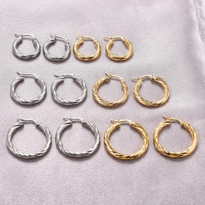 Pendientes de Aro Trenzados de Acero Inoxidable con Baño de Oro para Mujer, Clásicos, Gruesos, Grandes, Tipo Huggies, para Perforación de Oreja, Accesorios de Joyería para Boda - Product Image 4