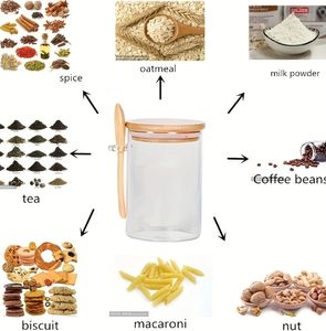 Tarro de almacenamiento de vidrio de borosilicato alto, apto para alimentos, para especias y granos, con cuchara de madera clásica, resistente al calor, para cocina - Product Image 6
