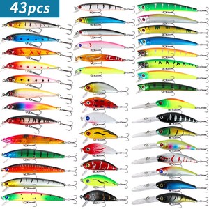 56 pièces Kit de leurre de pêche ensemble d'appâts durs mixte manivelle méné Popper crayon Jerkbait cuillère Wobblers pour basse truite brochet doré - Product Image 1