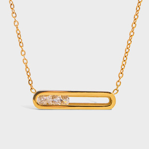 Collier pendentif en or 18 carats avec diamant rond taille brillant, design géométrique quadrilatère, origine Jinhua, usage quotidien, unisexe - Product Image 1