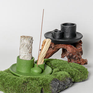 Porte-bougie artisanal en cire de coco de style nordique pour Noël et le Nouvel An, avec pot en porcelaine et plateau à encens en sauge, ornement - Product Image 3