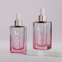 Flacon de sérum en verre rectangulaire rose dégradé de haute qualité 30 ml, flacon compte-gouttes pour sérum facial et huile essentielle 50 ml avec logo personnalisé