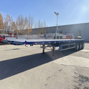 La Chine <span class=keywords><strong>3</strong></span>-Axle 13m 20FT 48FT Conteneur de cargaison à plat en acier semi-<span class=keywords><strong>remorque</strong></span> de <span class=keywords><strong>voiture</strong></span> à lit plat pour le transport - Product Image 2