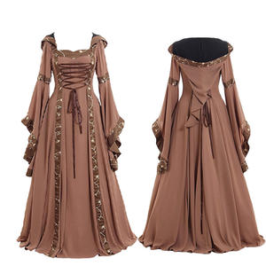 महिला मध्ययुगीन विंटेज कोर्ट-शैली वर्ग नेकलाइन, घंटी आस्तीन और पूर्ण स्कर्ट के साथ - Product Image 3