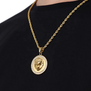 Grande testa di <span class=keywords><strong>leone</strong></span> fresca 18K placcato oro pendente da uomo alla moda <span class=keywords><strong>collana</strong></span> in acciaio inossidabile <span class=keywords><strong>con</strong></span> catena a serpente - Product Image 4