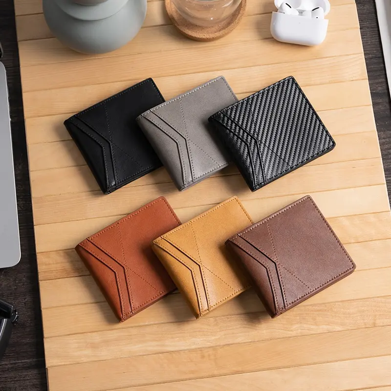 Sample Provided Mens Short Styles Wallet With Bills Pocket Fine Minimalist Bi-fold Leather Wallet