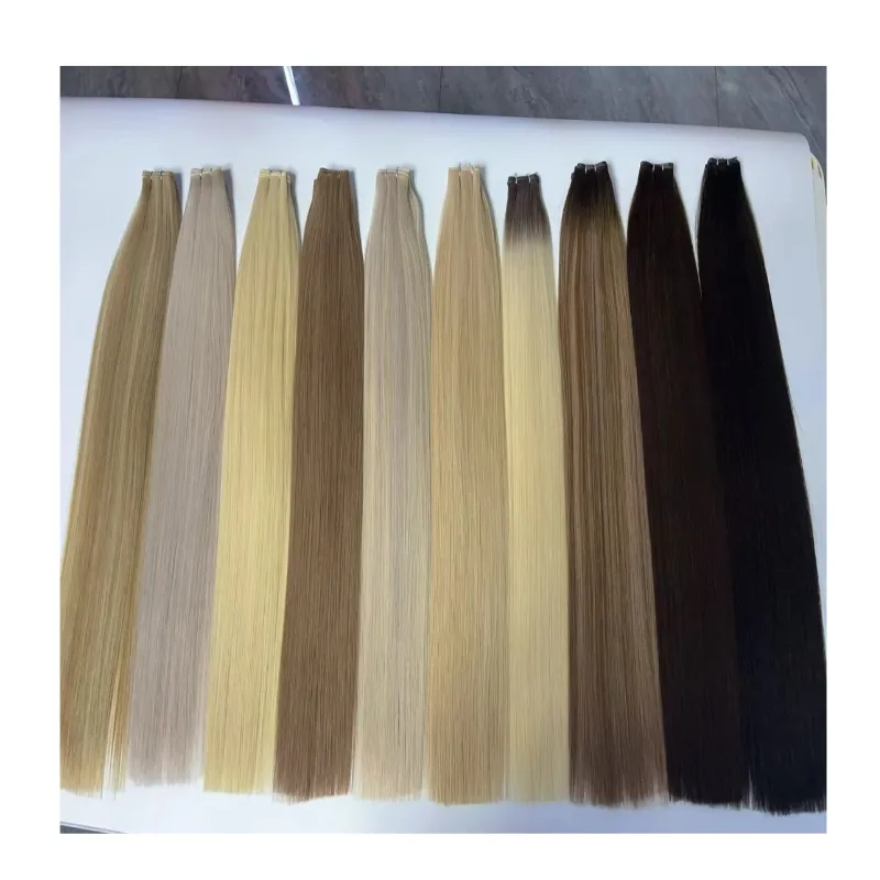 Wholesale Cuticle Aligned European Raw Human Hair Double Drawn Virgin Hair Thin Soft Genius Weft Extension Hand Tied