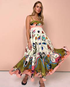 Vestido Maxi IStapromo con Tirantes Finos, Estampado Floral Pintado a Mano, Cintura Imperio, Corte en A, Holgado, Informal, de Verano - Product Image 4
