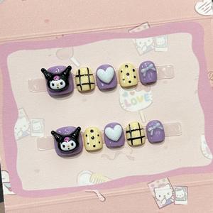 Vente en gros de 10 pièces de faux ongles 3D mignons <span class=keywords><strong>Hello</strong></span> <span class=keywords><strong>Kitty</strong></span>, faits à la main, en acrylique, à presser, pour enfants - Product Image 4