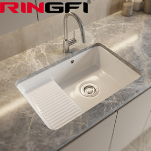 Lavabo Rettangolare in Ceramica Bianca da Incasso, Lavandino Profondo per Bagno, Lavabo Integrato per Balcone - Product Image 6