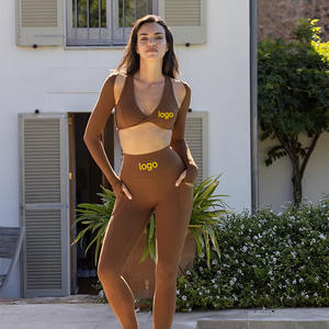 Completi Yoga a Maniche Lunghe con Logo Personalizzato, Effetto Push-Up, <span class=keywords><strong>Abbigliamento</strong></span> <span class=keywords><strong>Sportivo</strong></span> da Donna Traspirante e ad Asciugatura Rapida per Fitness e Attività all'Aperto - Product Image 1